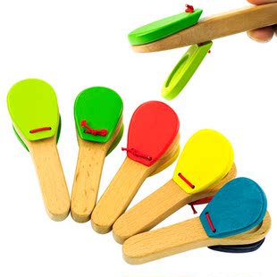 热卖打击乐器 木制手柄响板儿童益智玩具音乐手拍板 0-1岁宝宝玩