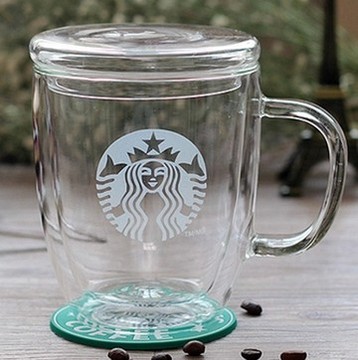 starbucks/星巴克 星巴克二级品玻璃杯咖啡直身杯加厚双层透明隔热