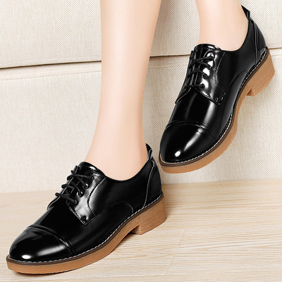 雅诗莱雅女士休闲鞋2015新品春秋款女单鞋方跟系带圆头皮鞋牛津鞋