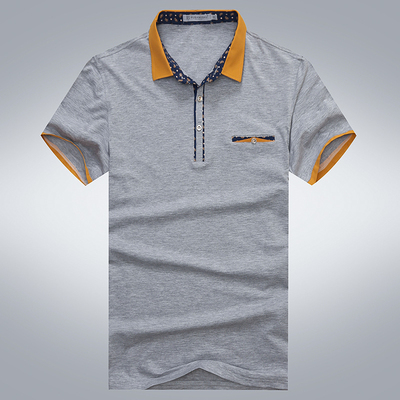 16年夏季男士新款纯色纯棉翻领短袖t恤领子袖子拼色半袖男上衣