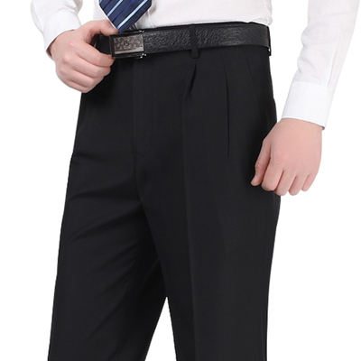 中老年人西装裤春秋季厚款男士双褶皱宽松款高腰深裆加肥料子长裤