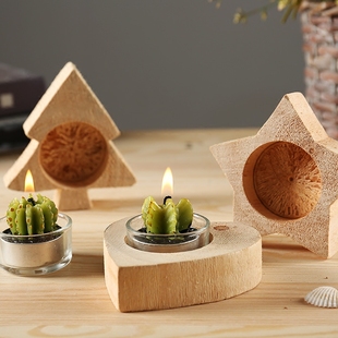 简约现代手工原木质迷你烛台家居餐厅浪漫晚餐小道具装饰创意礼物