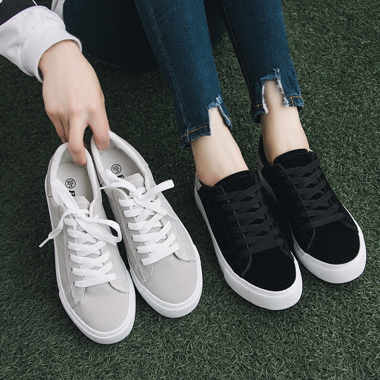 2017春季新款帆布鞋女系带百搭鞋子平底黑色板鞋学生韩版休闲女鞋