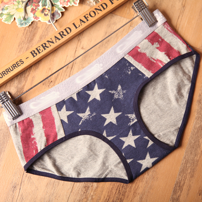 牛仔蓝酷帅星条旗内裤女三角中腰纯棉全棉柔软舒适高档时尚短裤