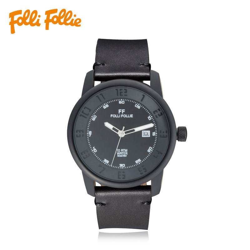 轻奢时尚真皮男士专业防水石英手表wt14y003 follifollie芙丽芙丽