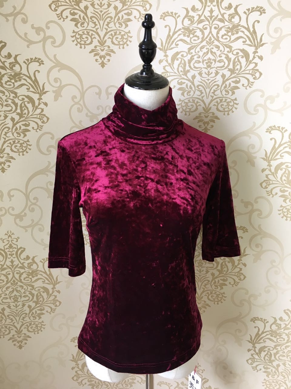 秀巧正品7072丝绒中袖高领弹力修身t恤五分袖打底衫中年女装精品