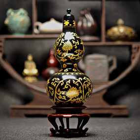 开光 泰山墨玉九龙保福福禄葫芦摆设 客厅办公桌面工艺品摆件