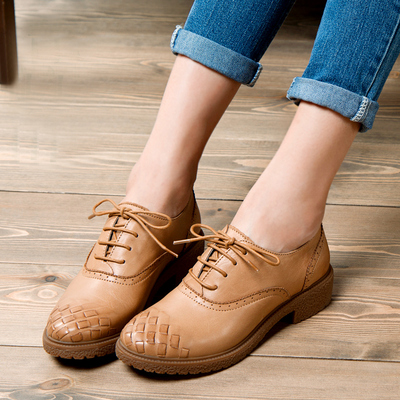 青婉田原创复古牛津鞋女真皮圆头休闲粗跟手工皮鞋文艺英伦风女鞋