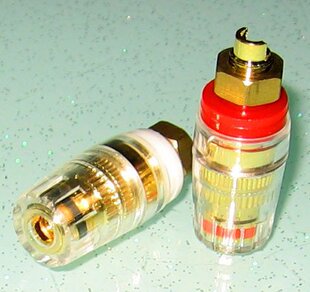 热卖纯铜镀金功放输出接线柱 (带水晶防氧化外套),真材 喇叭柱