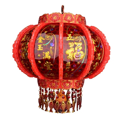 led旋转走马灯笼中式亚克力水晶吊灯婚庆乔迁阳台大红福字灯饰