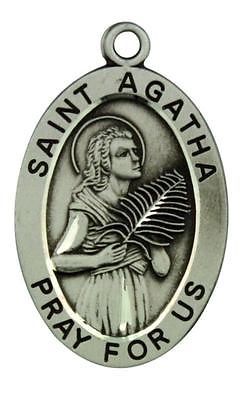 代购 基督教天主教项链项坠吊坠 圣阿加莎为我们祷告椭圆纯银