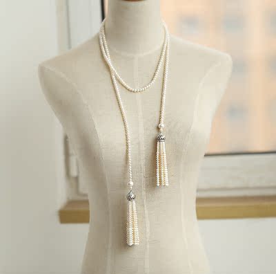 [限时促销] 欧美 高端手工定制 蒂*尼同款天然珍珠层次感流苏腰链毛衣