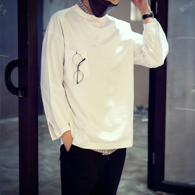 春季新品男士圆头套头卫衣蝙蝠袖纯色休闲宽松林湾湾青少年男装潮