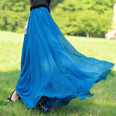 2015新款大摆雪纺裙子女韩版中长款大码高腰波西米亚半身裙夏长裙