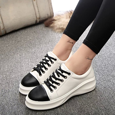 2016新款韩版厚底坡跟松糕单鞋女小白鞋交叉绊带浅口休闲鞋