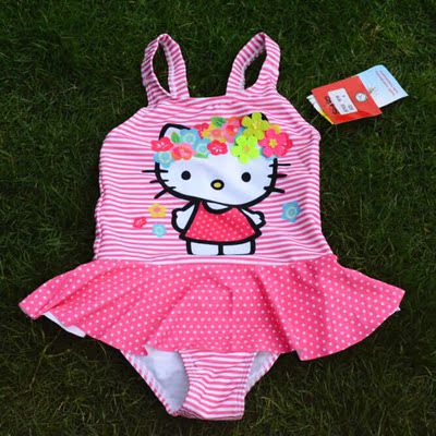 儿童泳衣 儿童连体泳衣 超萌hello kitty裙式连体泳衣 女孩卡通小童