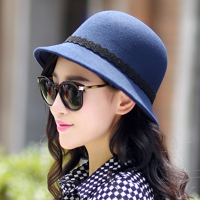 包邮 高档名媛风秋冬英伦结羊毛呢渔夫帽小礼帽盆帽圆帽子女韩版