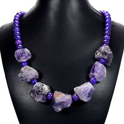 海外代购 原石矿石吊坠项链 紫水晶绿宝石手工精美 女士首饰