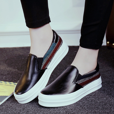 [限时两天] 欧美英伦复古格子条纹松糕厚底套脚皮鞋懒人鞋乐福鞋帆布