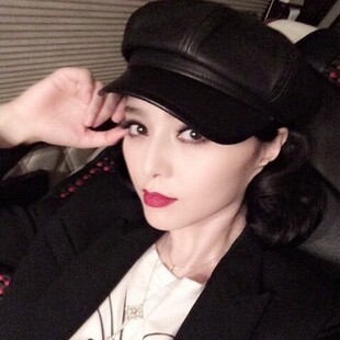 范冰冰同款pu八角帽 秋冬款贝雷帽 画家帽纯色韩版潮男女皮帽子