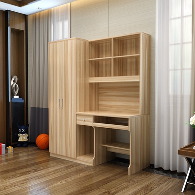 现代简约台式家用电脑桌书柜组合多功能书架一体带衣柜学生书桌