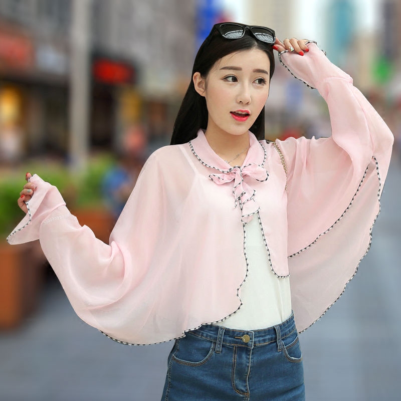 防晒披肩防紫外线多功能薄骑车开车夏季百搭雪纺斗篷长袖长款遮阳