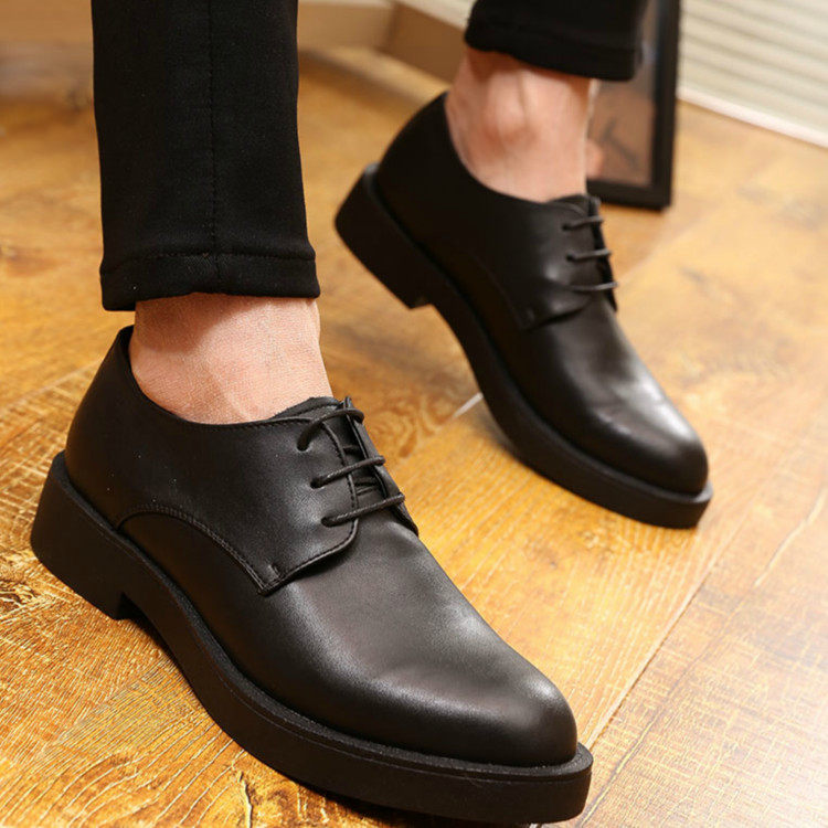 新款英伦系带朋克马丁靴真皮男士内增高韩版潮皮鞋时尚中筒短靴子