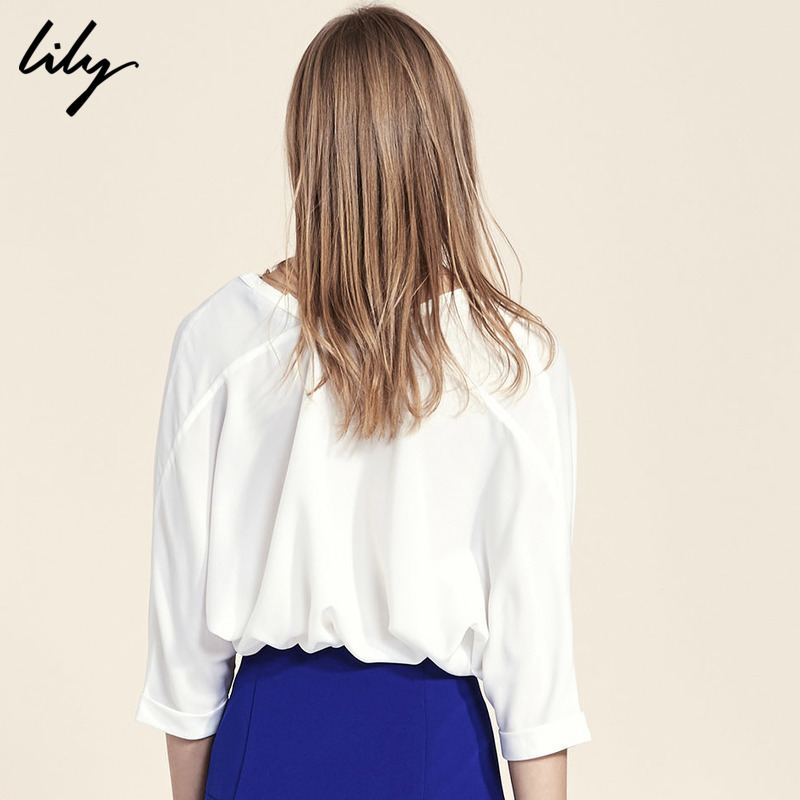 【商场同款】lily2017夏新款女装镂空七分袖雪纺衫117260c8120
