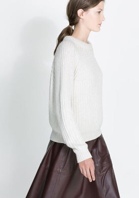 my008 z家专柜正品2013 简洁欧美风 小宽松圆骨领罗纹棒针兔毛衣