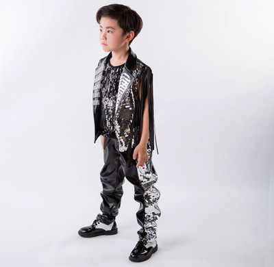 儿童演出服男童架子鼓服装爵士舞街舞演出服装 模特t台走秀服男