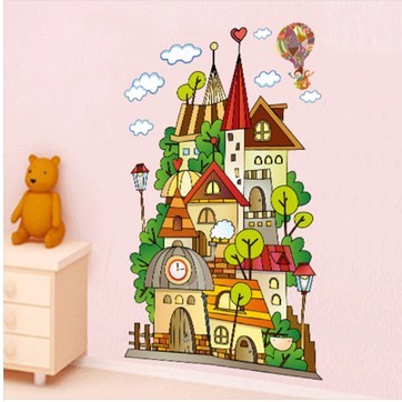 墙贴儿童房男女孩卧室背景墙装饰贴画墙贴纸 卡通城堡幼儿园教室