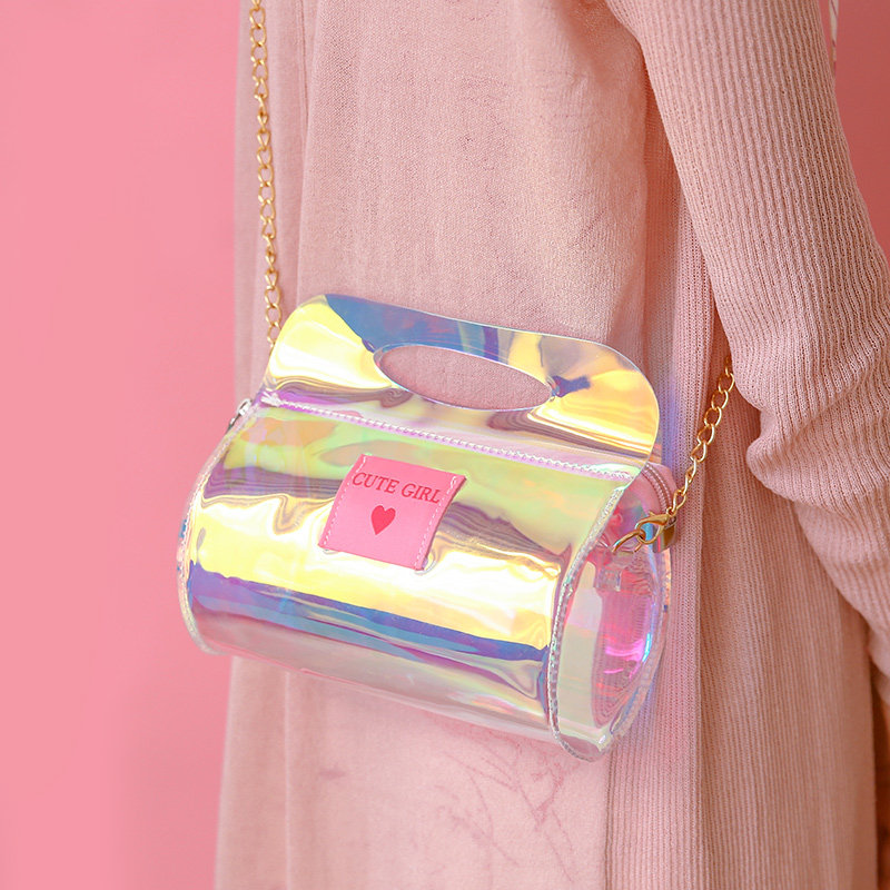 透明包包2017新款果冻包小方包ulzzang软妹港风斜挎包镭射链条包