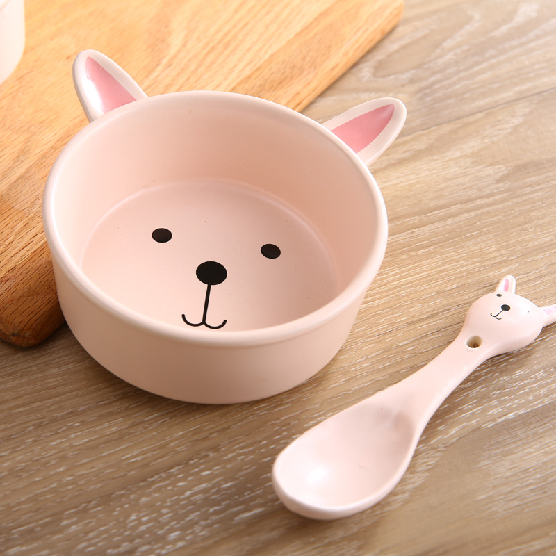卡通儿童可爱陶瓷碗创意造型宝宝碗勺礼品套装婴儿米粉碗家用餐具