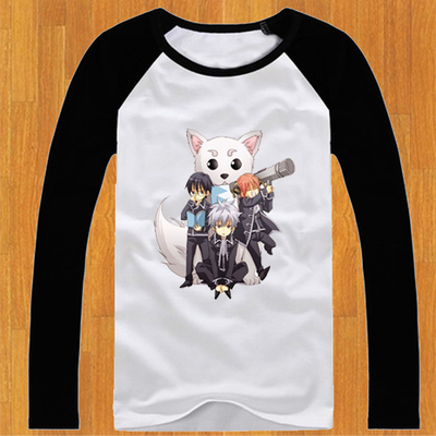 秋装银魂衣服 坂田银时 神乐 定春动漫卡通长袖t恤衫黑白包邮