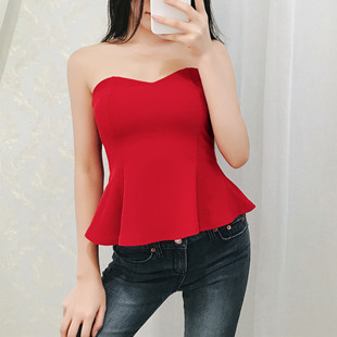 杨爱米2017欧美风新款修身纯色裹胸式紧身抹胸打底短款背心上衣女