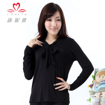 康妮雅春装新品 conlia/康妮雅 女莫代尔蕾丝蝴蝶结打底上衣 220y2324