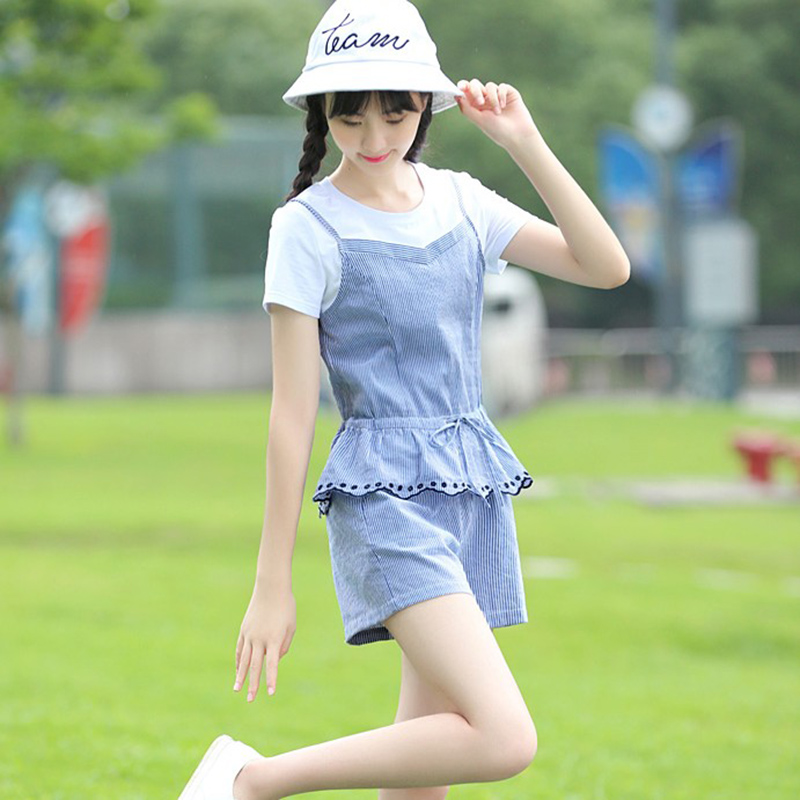少女运动服套装女17夏装13韩版初中学生14-16岁短袖两件套装