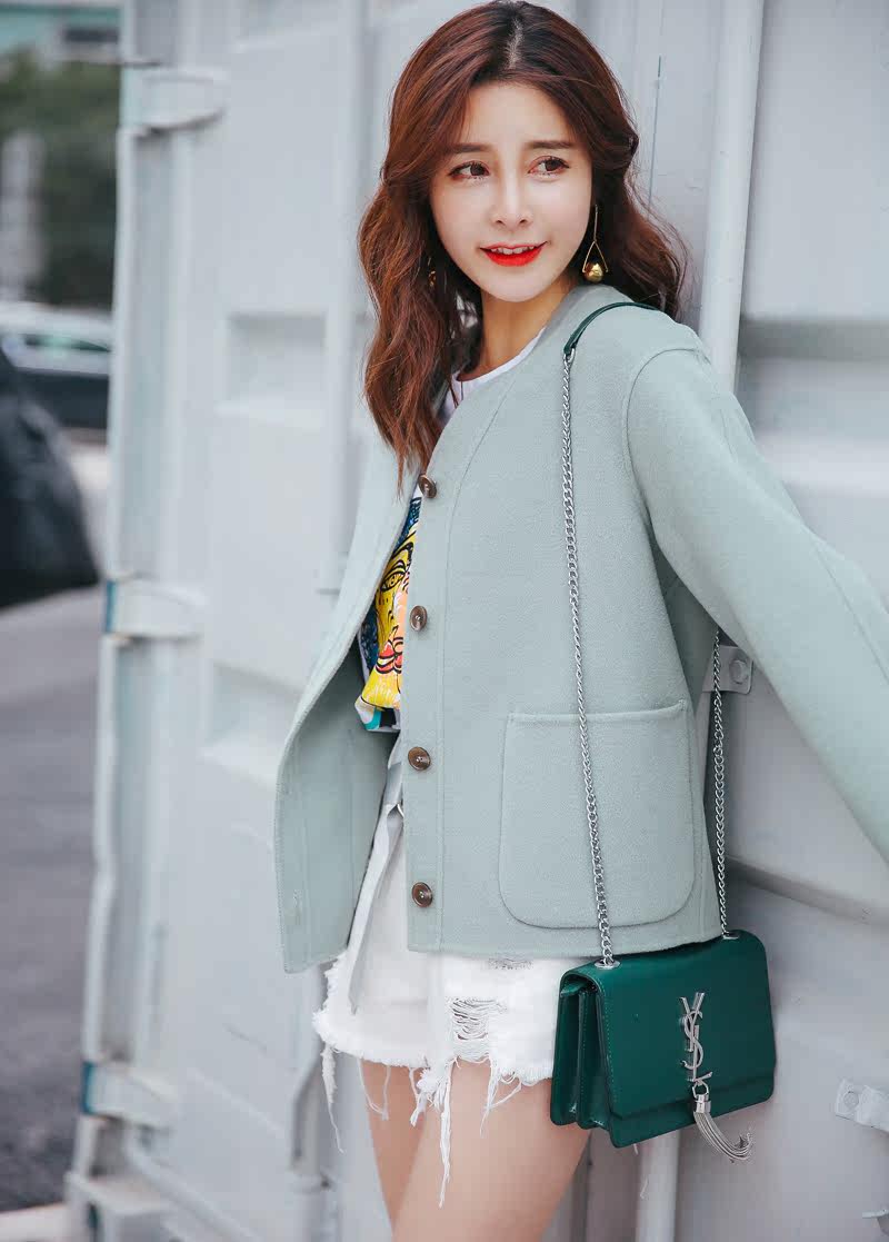 高端纯手工茧型韩版宽松双面羊毛羊绒大衣毛呢短款小外套女2810