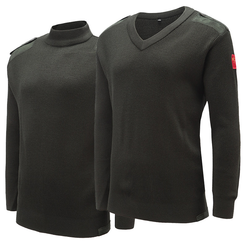 加厚秋冬保暖07式军官毛衣陆军松枝绿带肩袢可挂肩章鸡心领羊毛衫