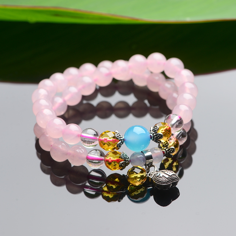 石头记天然芙蓉石粉晶多层手链粉水晶手串时尚饰品女甜美爱情石