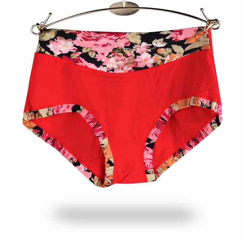 4条装女士本命年红色内裤属鸡女大红色印花中腰三角裤鸡年鸿运