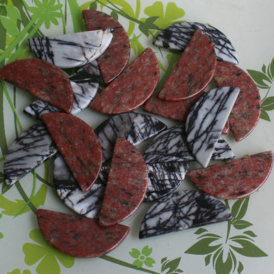 天然芝麻红/网络石 15*35mm半圆片半月形 无孔双平 diy配件批发