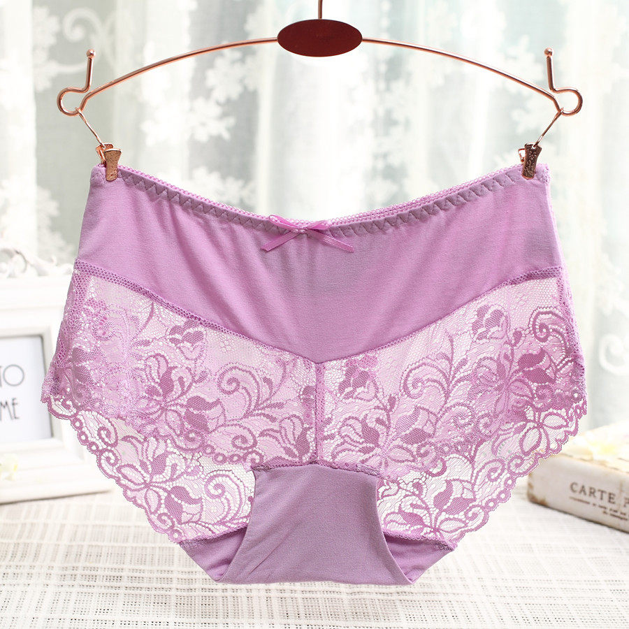 女士中腰无痕内裤女一片式性感蕾丝诱惑舒适薄款纯棉裆部三角裤