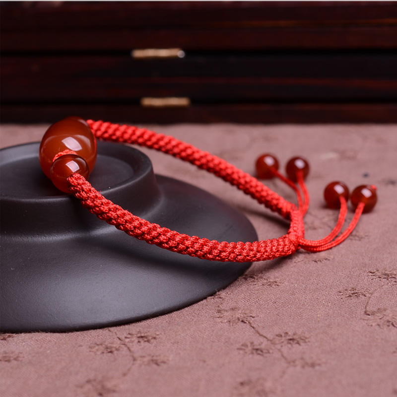 正品红玛瑙手链 女属鸡本命年红绳子手链转运珠情侣手链男女刻字