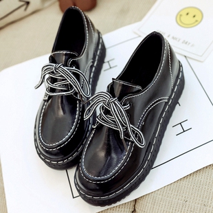 英伦风学生复古圆头小皮鞋女2017新款厚底系带单鞋女百搭女鞋子潮