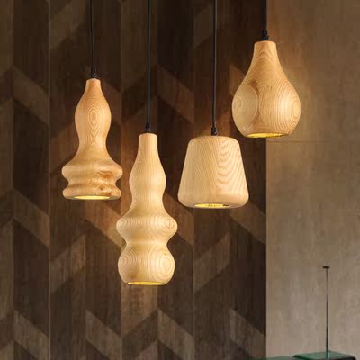 北欧木头葫芦吊灯餐厅酒吧咖啡厅客厅灯吧台装饰茶楼实木圆形吊灯
