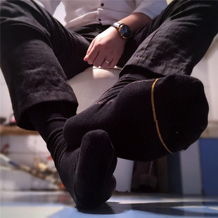 凹凸先生 精品中筒正装黑袜子男棉袜 袜子男金脚趾男士商务袜