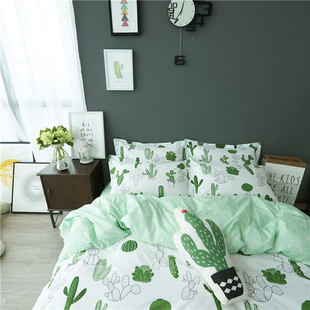 仙人掌 北欧简约仙人掌小清新全棉床上用品 床单四件套 卡通纯棉1.
