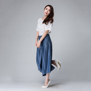 裤裙女夏新款天丝牛仔女装牛仔裤子女宽松裙裤宽腿裤七分阔腿裤薄