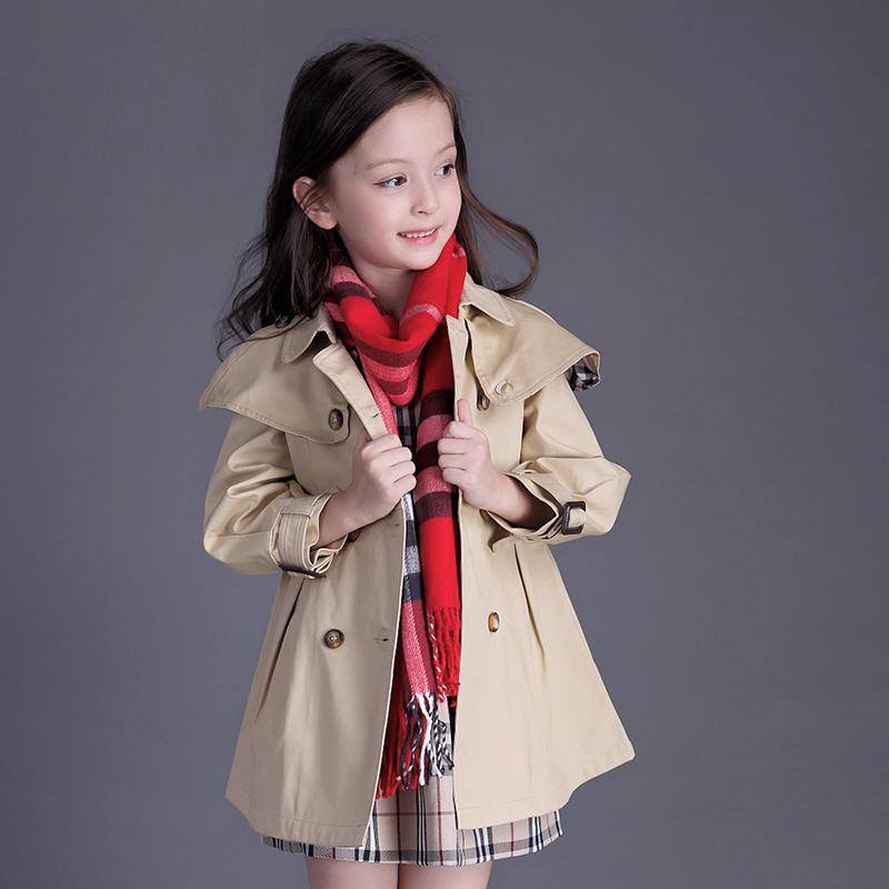 春秋款女童风衣双层风衣儿童双排扣防风英伦风外套配腰带新款